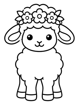 Free printable Cute Easter Lamb With Flower Crown coloring page
