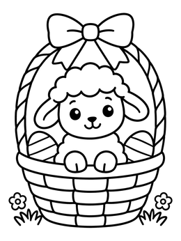 Free printable Cute Easter Lamb In Basket coloring page