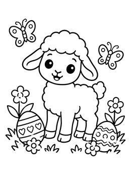 Free printable Cute Easter Lamb In Meadow coloring page