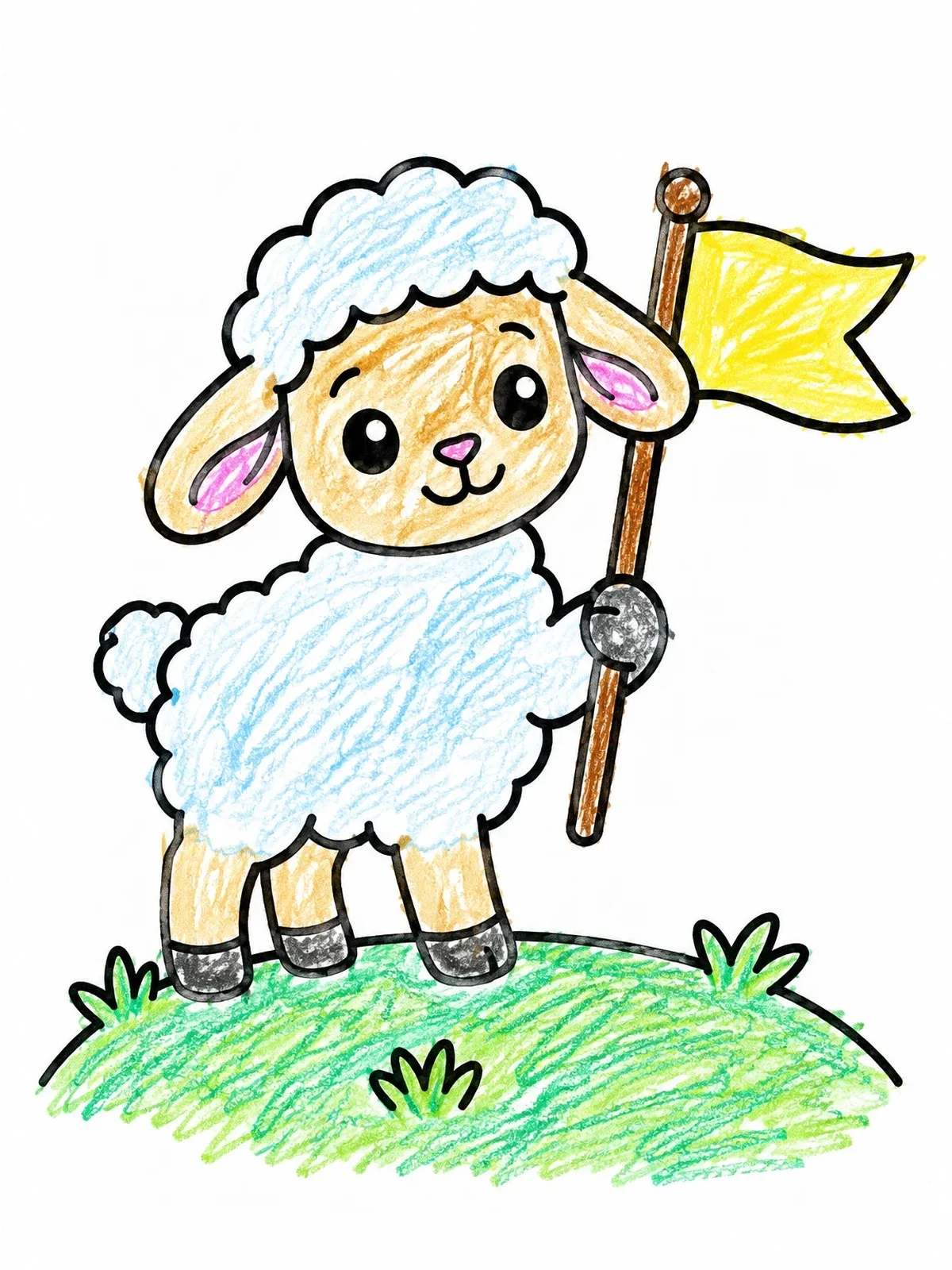 Colored example of the Cute Easter Lamb With Flag coloring page
