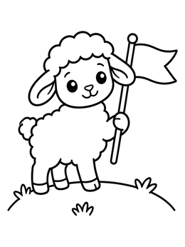 Free printable Cute Easter Lamb With Flag coloring page