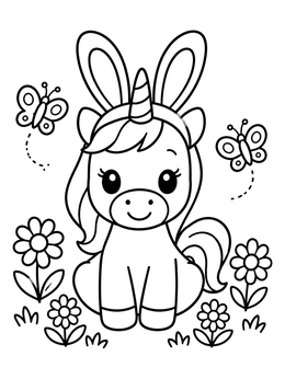 Free printable Cute Easter Unicorn In Flowers coloring page