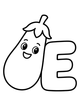 Free printable Cute Eggplant With Capital Letter E coloring page