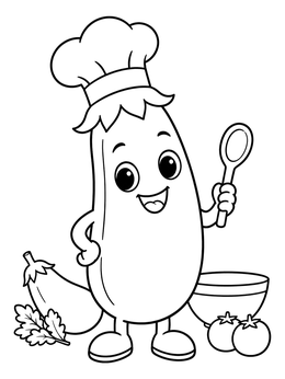 Free printable Cute Eggplant Chef Cooking coloring page