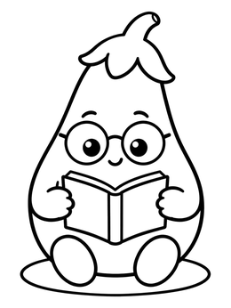 Free printable Cute Eggplant Reading A Book coloring page
