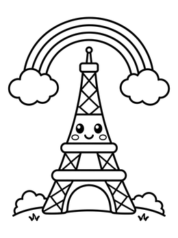 Free printable Cute Eiffel Tower With Rainbow coloring page