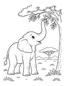 Free printable Cute Elephant Reaching For Tree Leaves coloring page