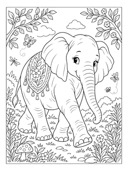 Free printable Cute Elephant Strolling In Nature coloring page