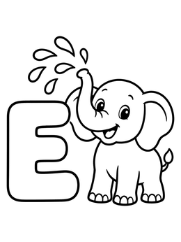 Free printable Cute Elephant With Letter E coloring page