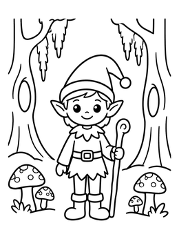 Free printable Cute Elf In Enchanted Forest coloring page