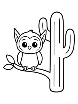 Free printable Cute Elf Owl By A Cactus coloring page