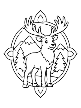 Free printable Cute Elk In Mountain Emblem coloring page