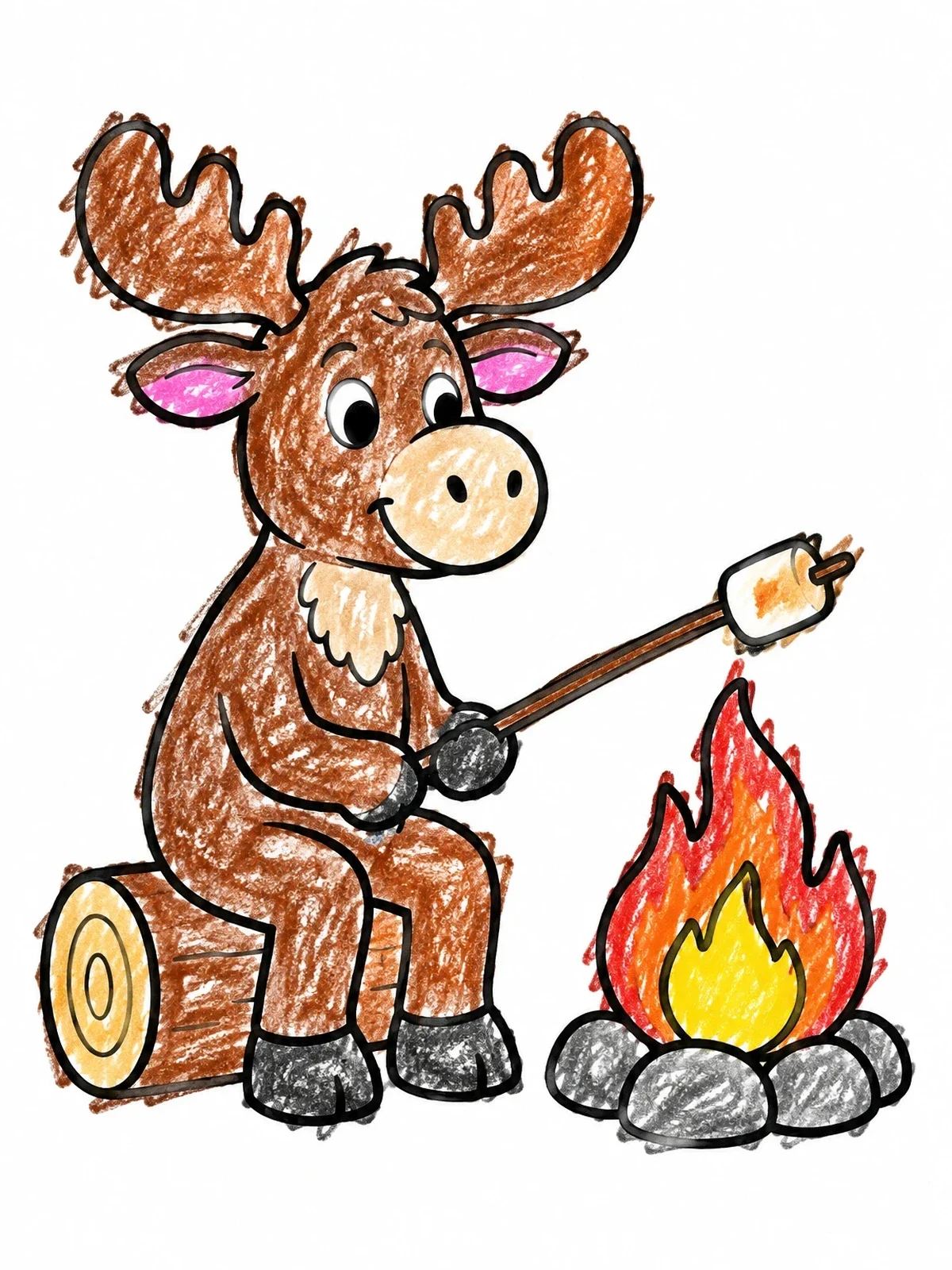 Colored example of the Cute Elk Roasting A Marshmallow coloring page