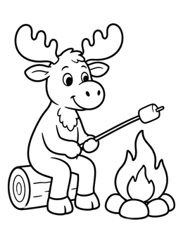 Free printable Cute Elk Roasting A Marshmallow coloring page