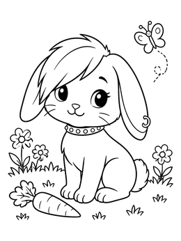 Free printable Cute Emo Bunny In The Garden coloring page