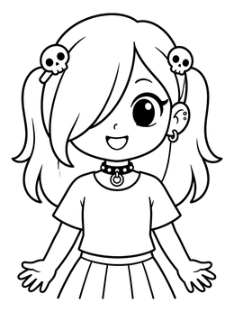 Free printable Cute Emo Girl With Skull Clips coloring page