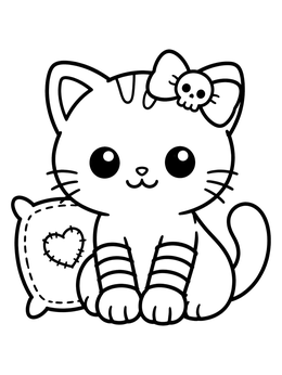 Free printable Cute Emo Kitten With Skull Bow coloring page