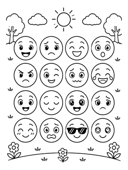 Free printable Grid Of Cute Emoticon Smiley Faces coloring page