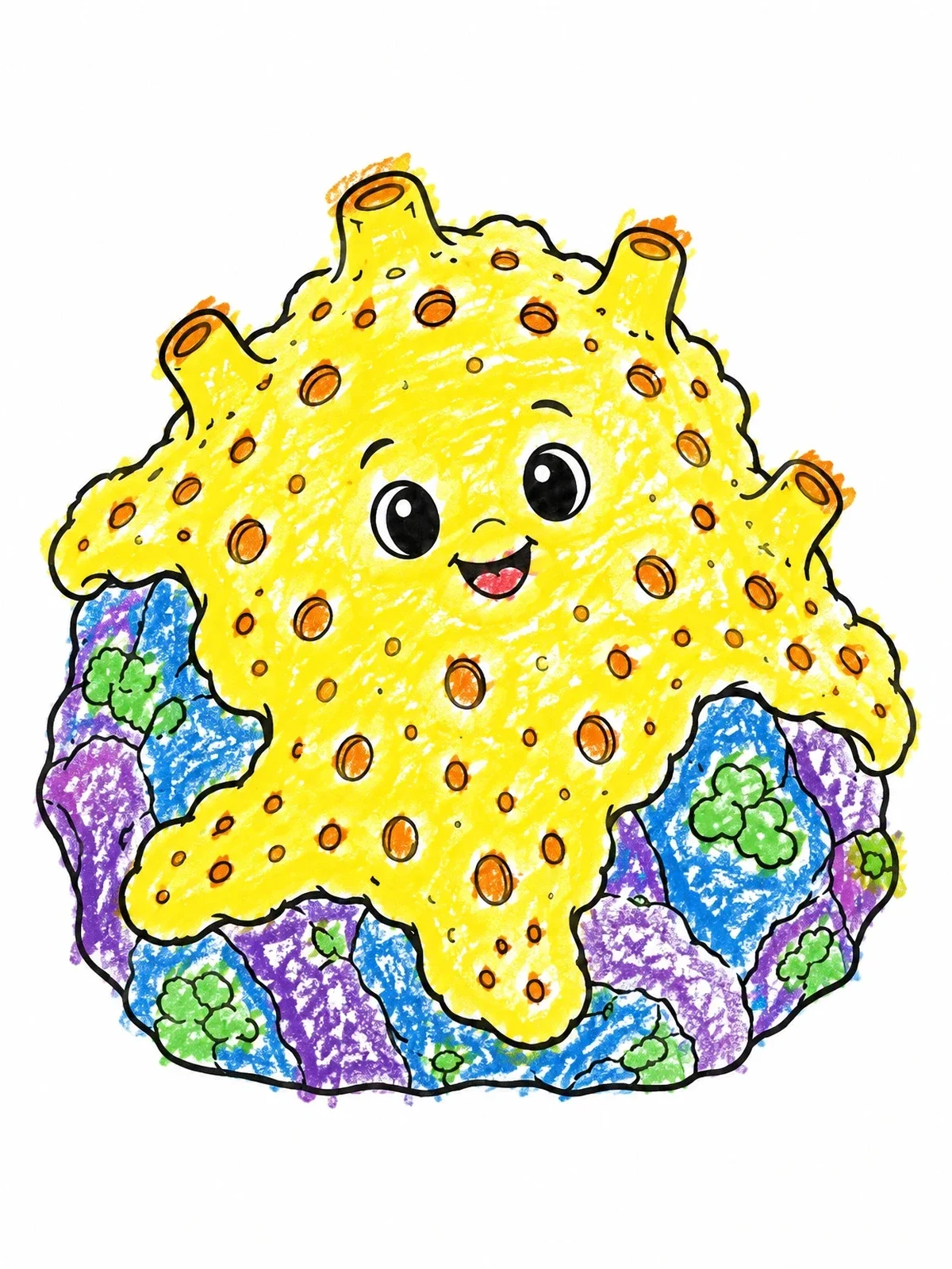 Colored example of the Cute Encrusting Sea Sponge On Rock coloring page