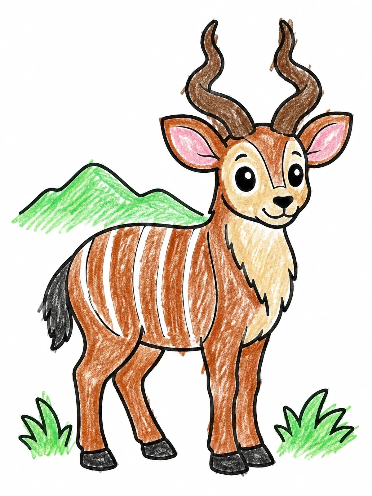 Colored example of the Cute Ethiopian Mountain Nyala Antelope coloring page