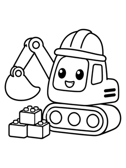 Free printable Cute Excavator With Hard Hat And Blocks coloring page