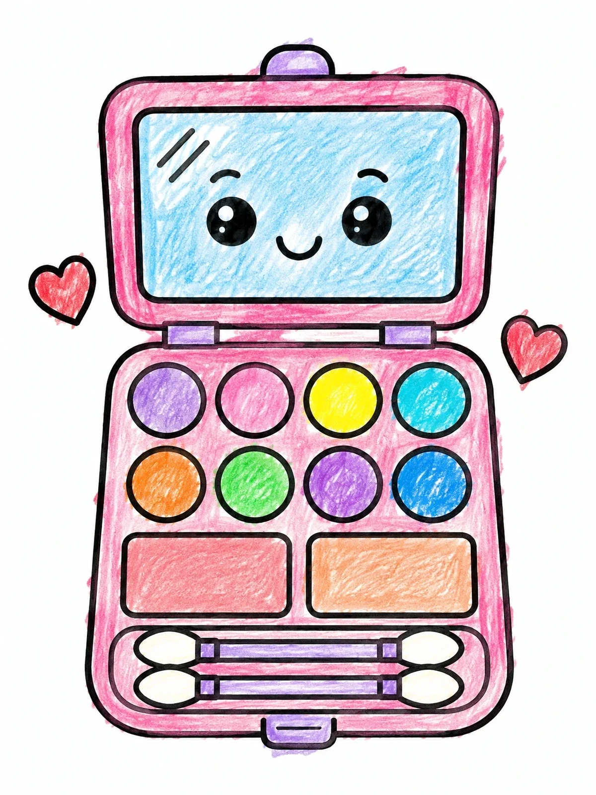 Colored example of the Cute Eyeshadow Makeup Palette coloring page