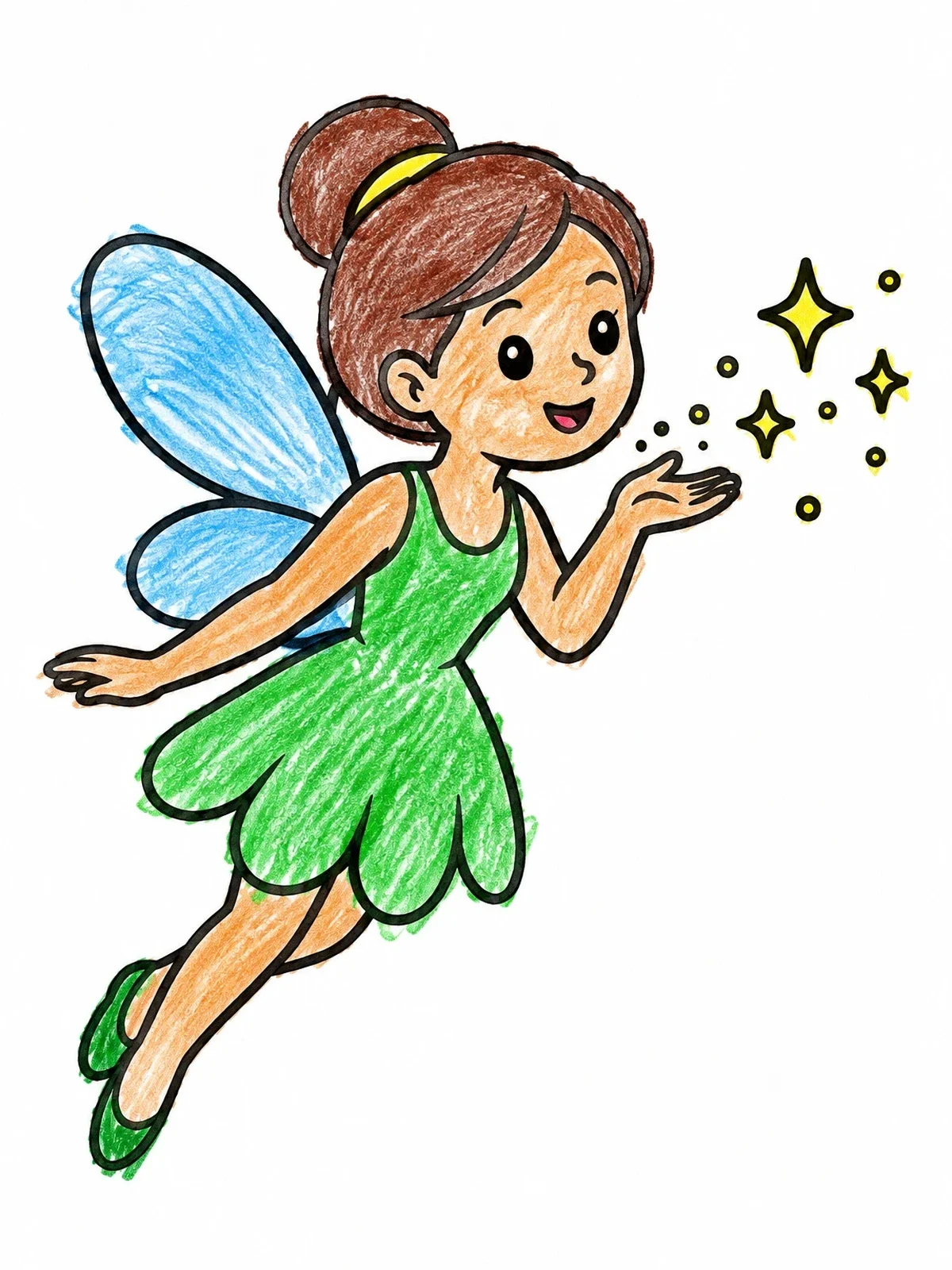 Colored example of the Cute Fairy Blowing Magic Sparkles coloring page