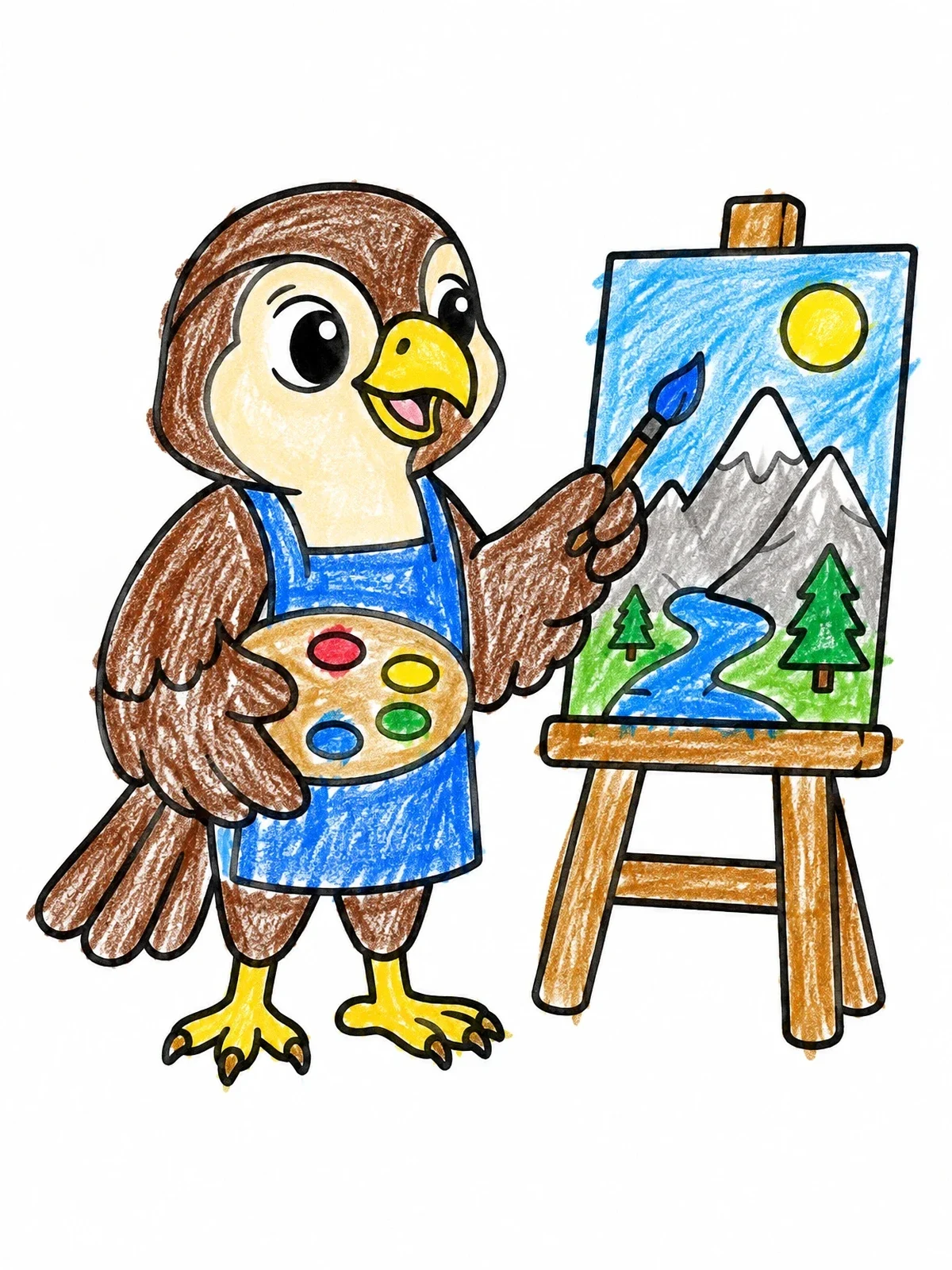Colored example of the Cute Falcon Painting On Canvas coloring page