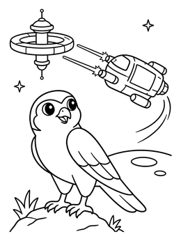 Free printable Cute Falcon And Space Shuttle Adventure coloring page