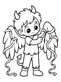 Free printable Cute Fallen Angel Untangling Streamers coloring page