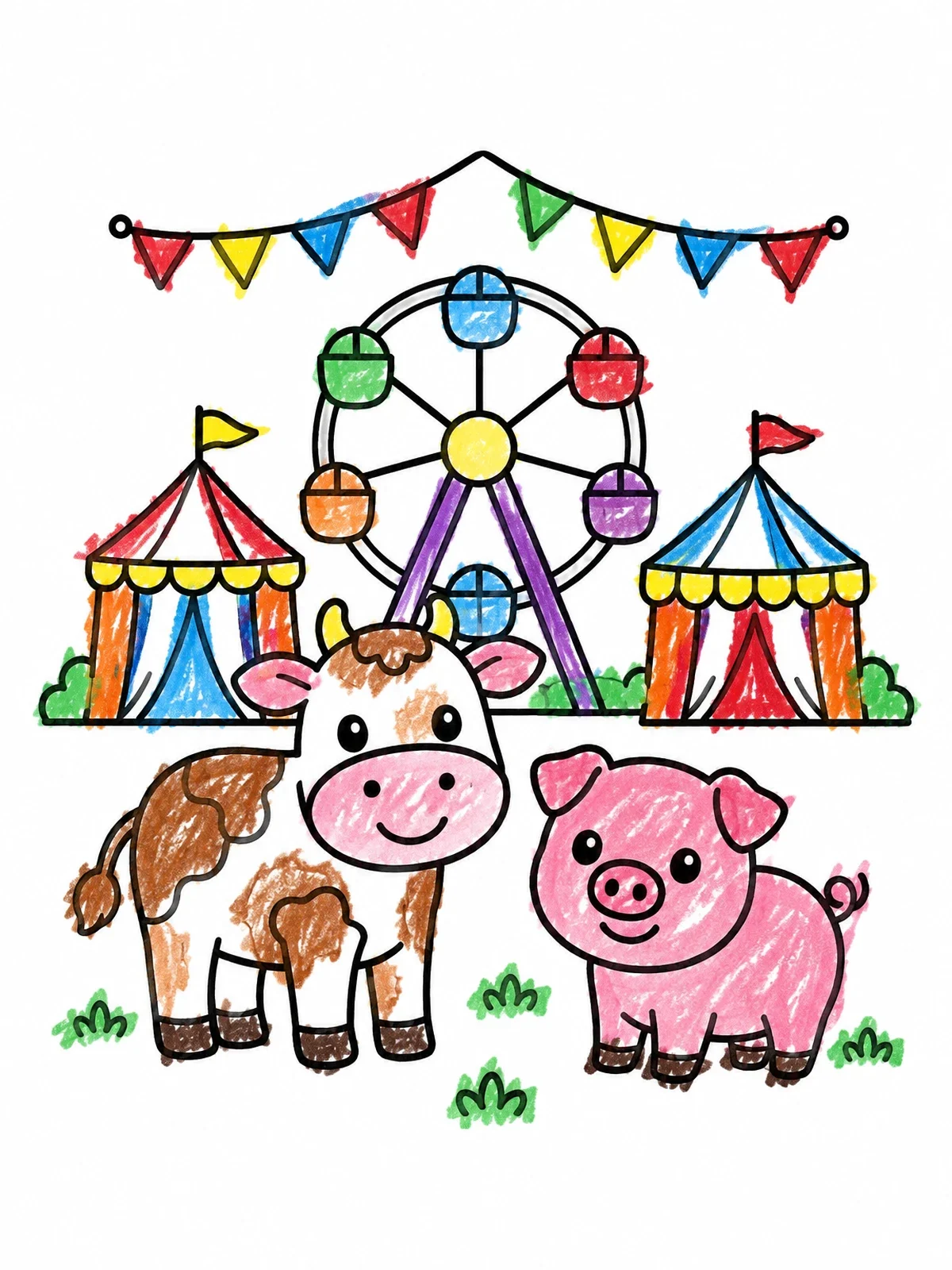 Colored example of the Cute Farm Animals At The Fair coloring page