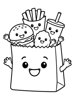 Free printable Cute Fast Food Bag Friends coloring page
