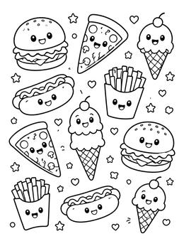 Free printable Cute Fast Food Doodles Pattern coloring page
