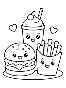Free printable Cute Fast Food Friends coloring page