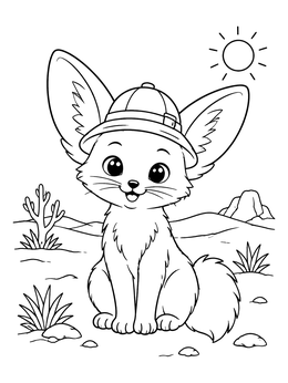 Free printable Cute Fennec Fox Explorer In Desert coloring page