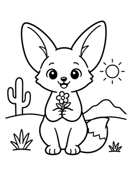 Free printable Cute Fennec Fox With Desert Flower coloring page