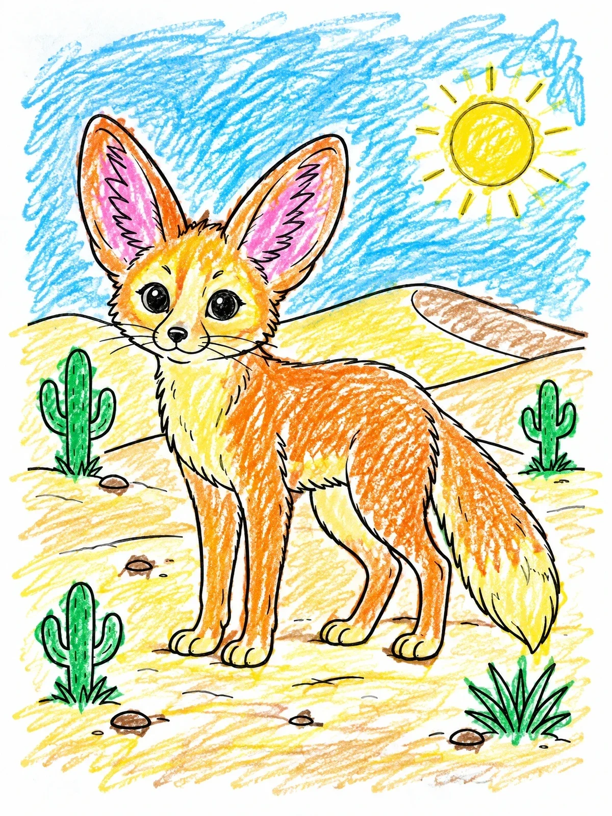 Colored example of the Fennec Fox In Desert Landscape coloring page
