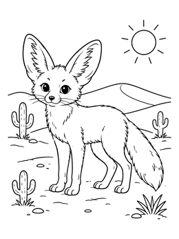 Free printable Fennec Fox In Desert Landscape coloring page