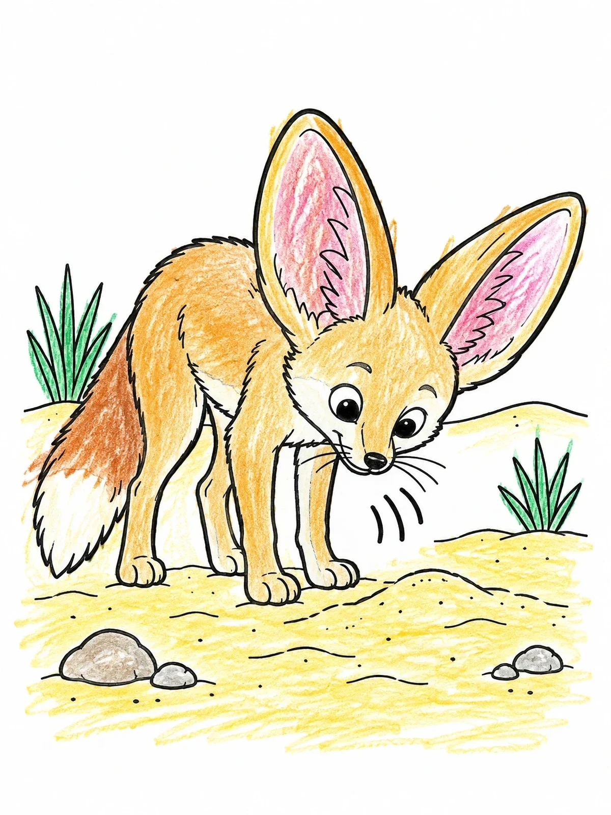 Colored example of the Curious Fennec Fox Listening To Sand coloring page