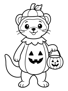 Free printable Cute Ferret In Pumpkin Costume coloring page