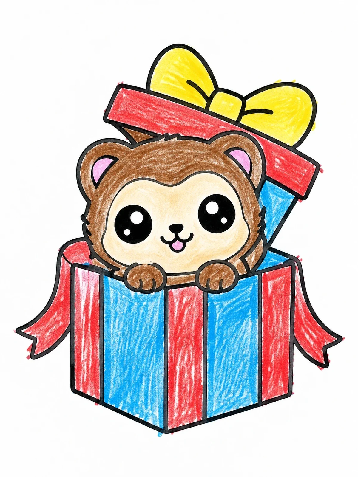 Colored example of the Cute Ferret In Gift Box coloring page
