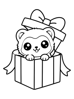 Free printable Cute Ferret In Gift Box coloring page