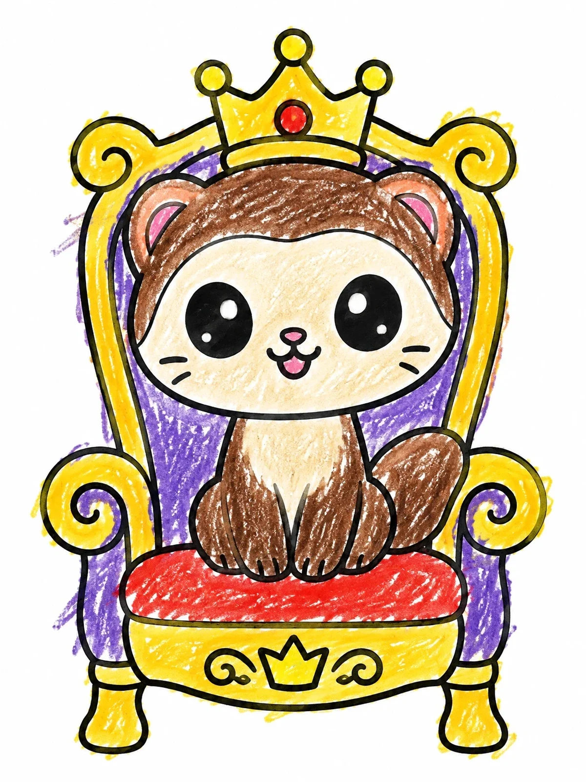 Colored example of the Cute Ferret King On Throne coloring page