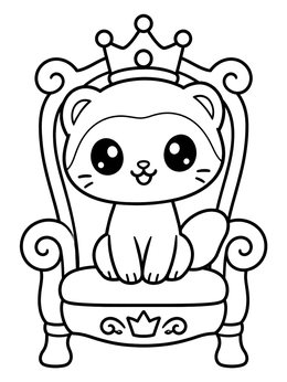 Free printable Cute Ferret King On Throne coloring page