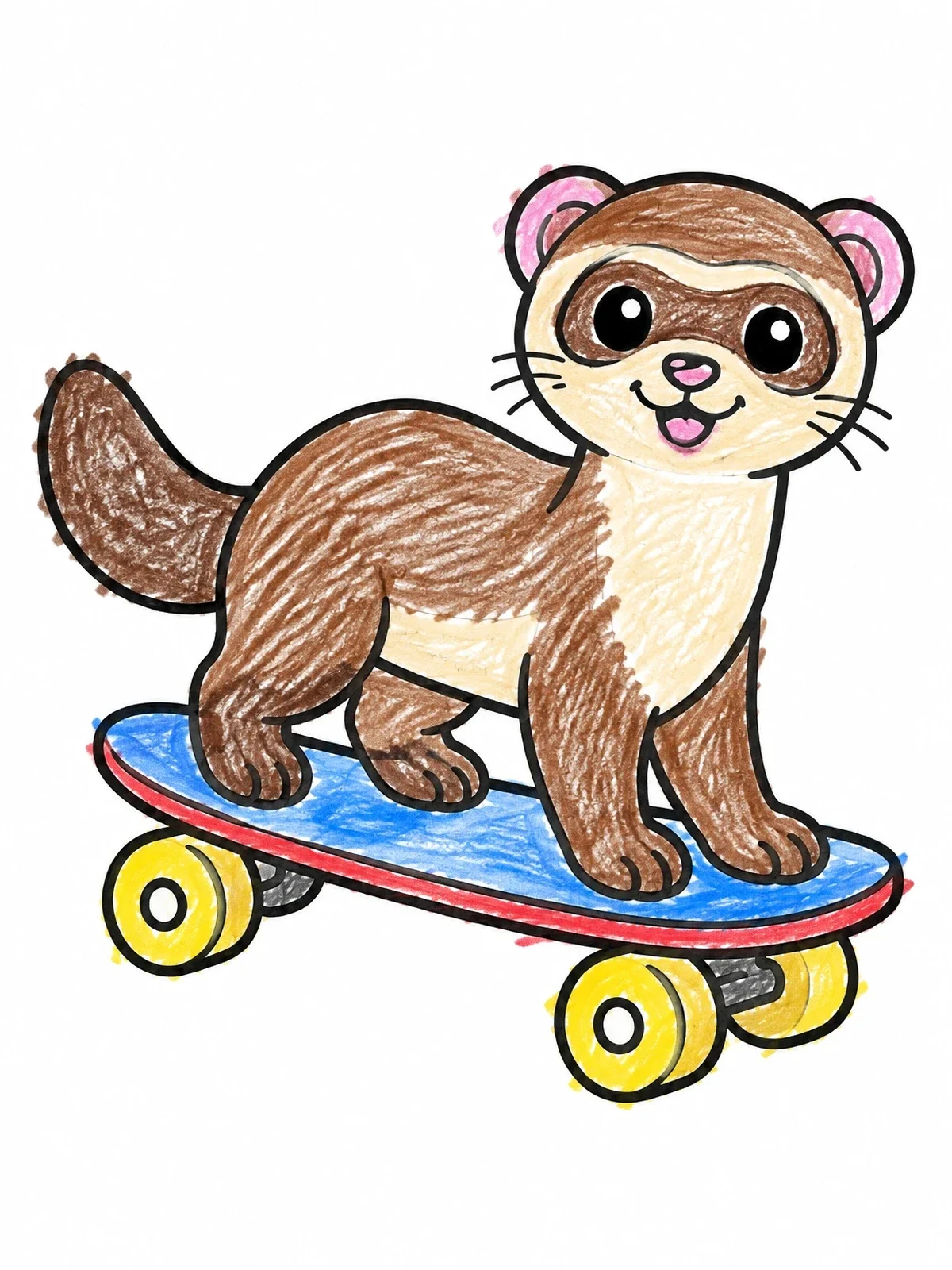 Colored example of the Cute Ferret On A Skateboard coloring page