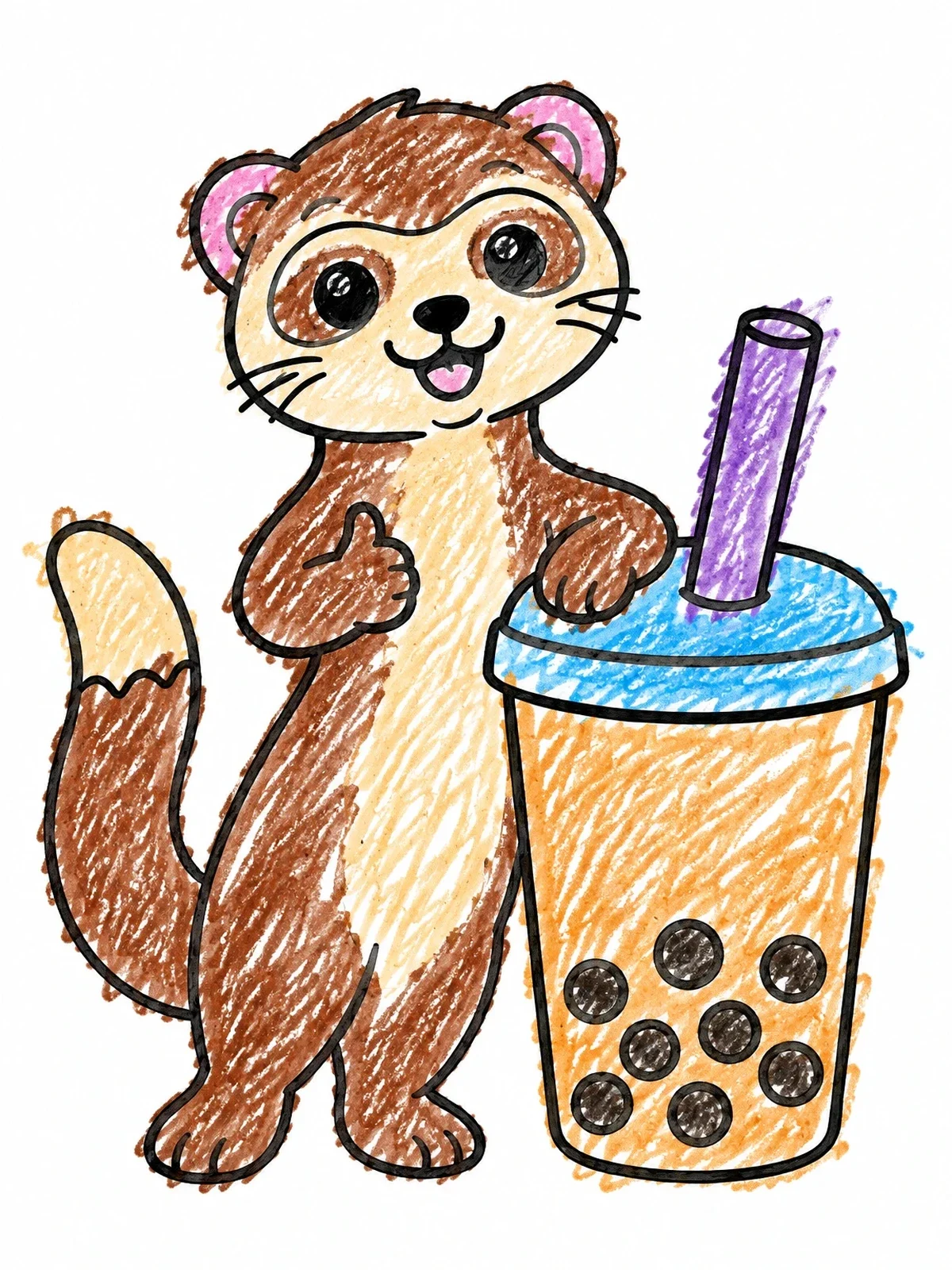 Colored example of the Cute Ferret With Boba Tea coloring page
