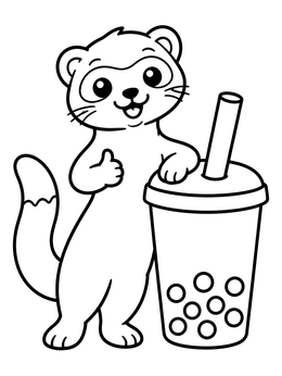 Free printable Cute Ferret With Boba Tea coloring page
