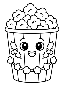 Free printable Cute Festive Popcorn Bucket coloring page