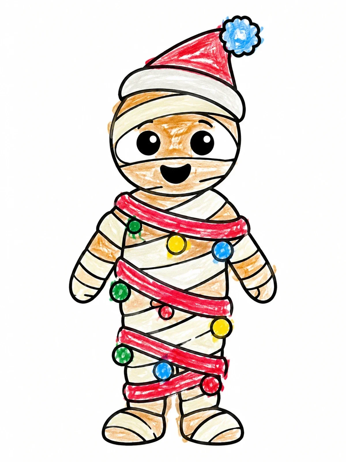 Colored example of the Festive Mummy In Winter Hat coloring page