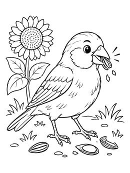 Free printable Cute Finch Eating Sunflower Seeds coloring page